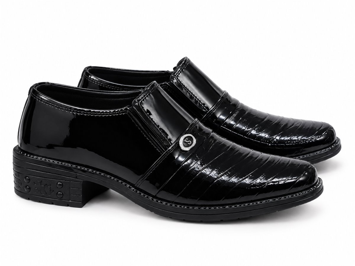 Black glossy formal slip-on shoes for boys - photo 3