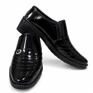 Black glossy formal slip-on shoes for boys - photo 4