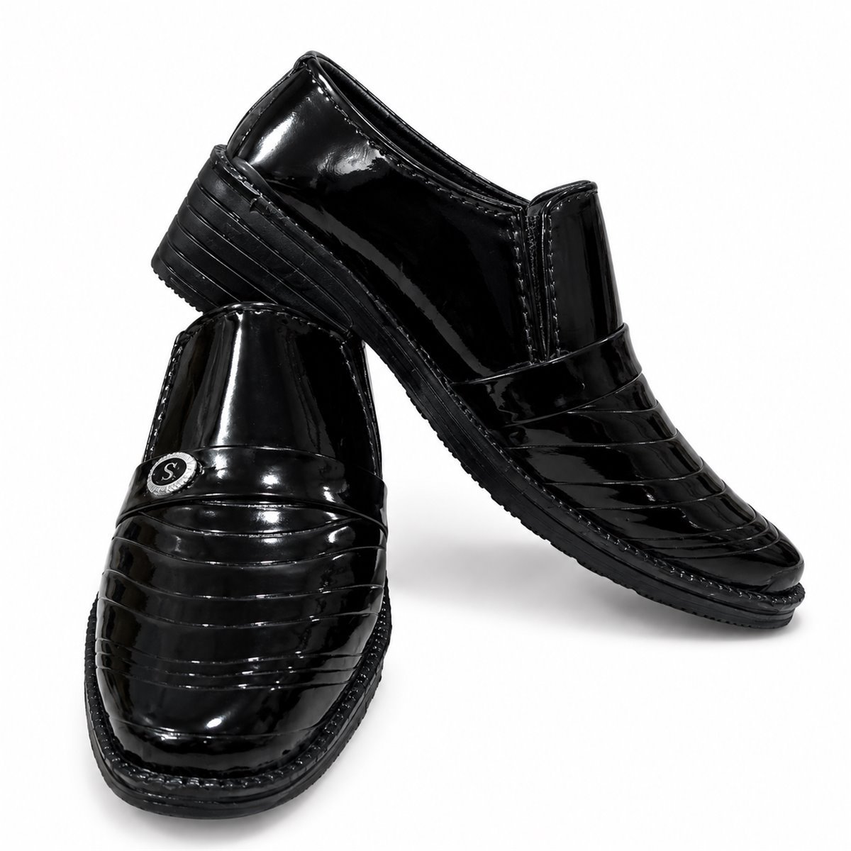 Black glossy formal slip-on shoes for boys - photo 4