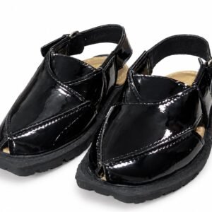 Black glossy Peshawari chappal for boys - photo 3