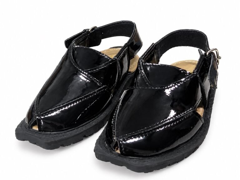 Black glossy Peshawari chappal for boys - photo 3