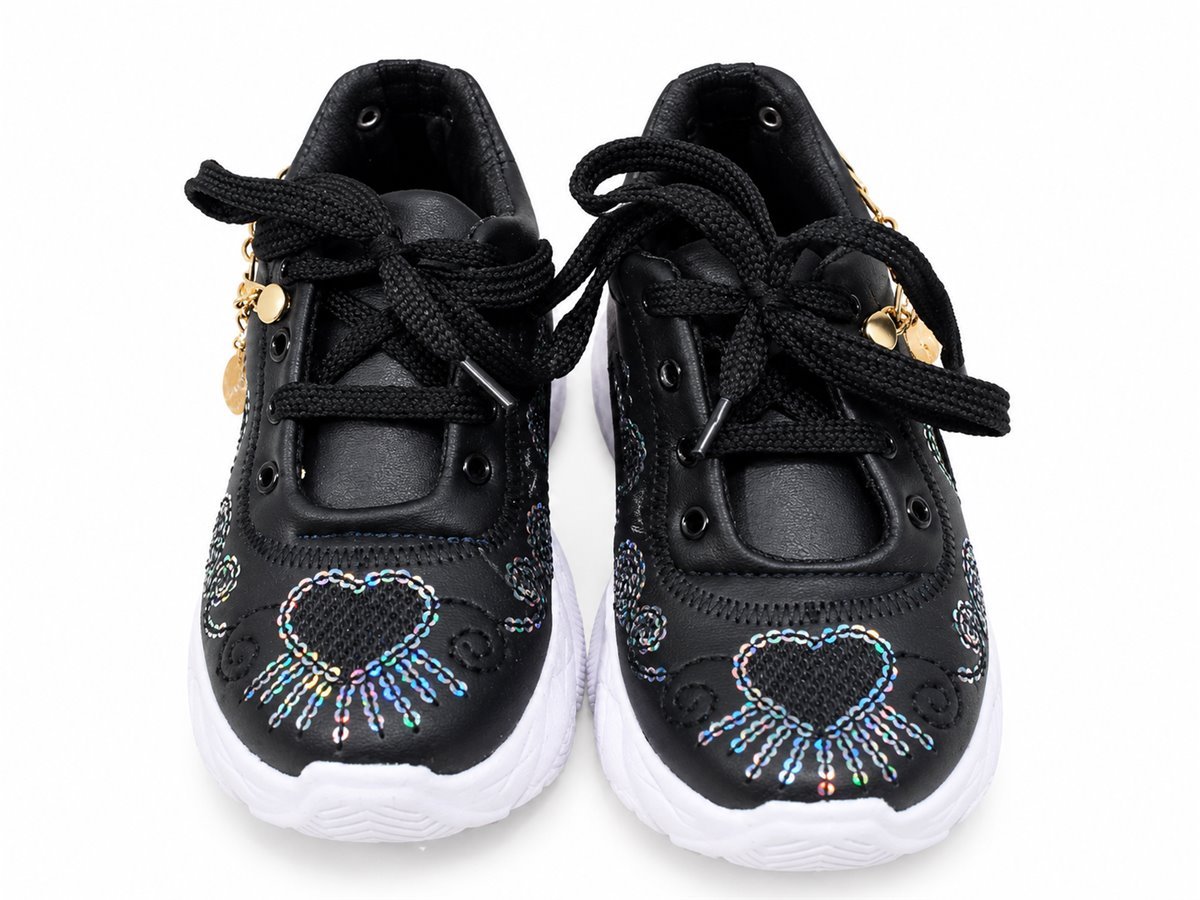 Black sparkle heart sneakers with charm chain for girls - photo 2