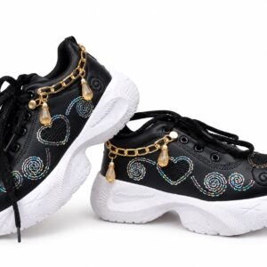 Black sparkle heart sneakers with charm chain for girls - photo 1