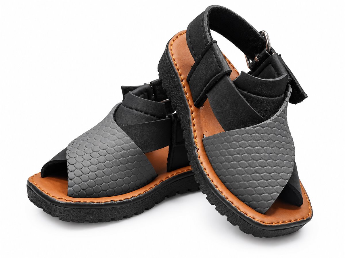 Peshawari chappal for boys in black and grey - photo 1
