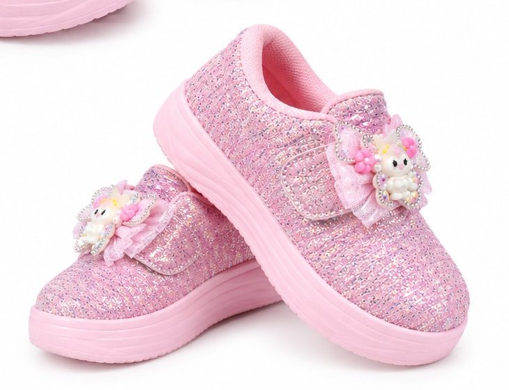 Pink glitter bunny bow LED sneakers for girls - photo 2