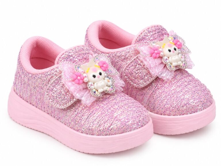 Pink glitter bunny bow LED sneakers for girls - photo 1